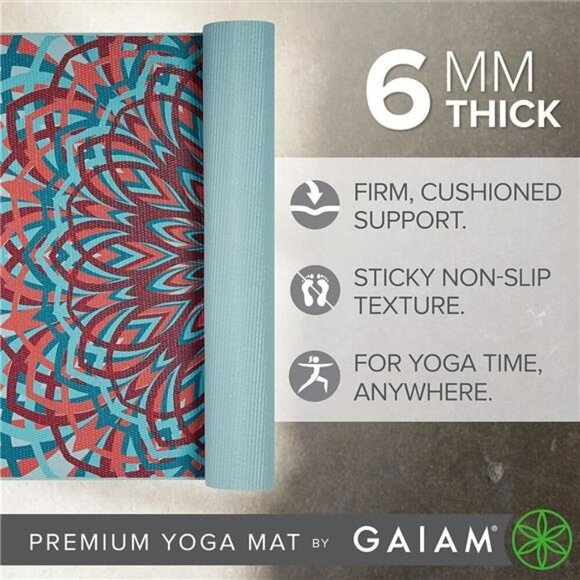 Gaiam Extra Thick Yoga Mat Non Slip 6mm Pilates Exercise Fitness Mat 68x24 - Picture 2 of 6